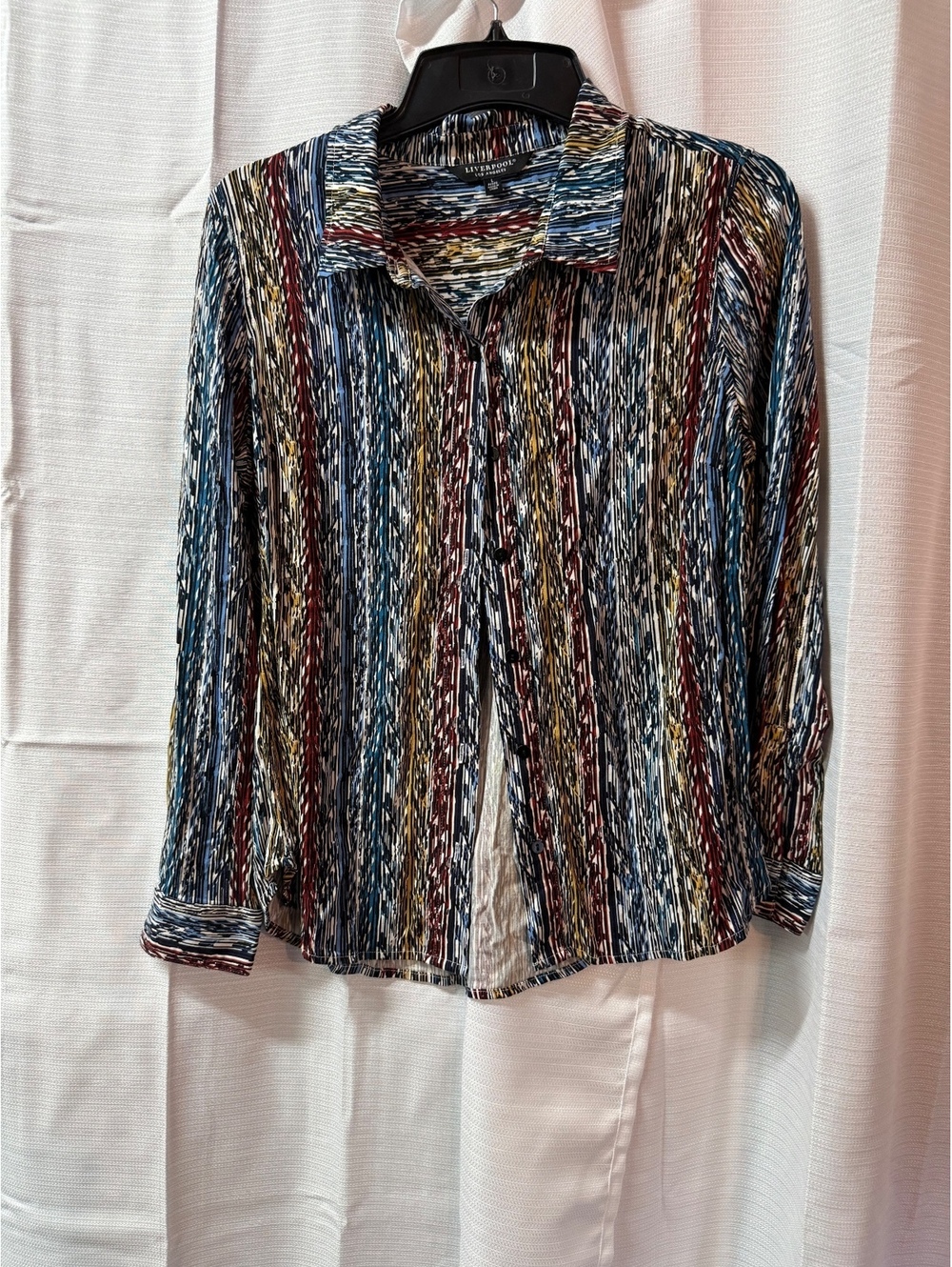 Liverpool Los Angeles Women's Petite Button-Up Shirt Multicolor Striped